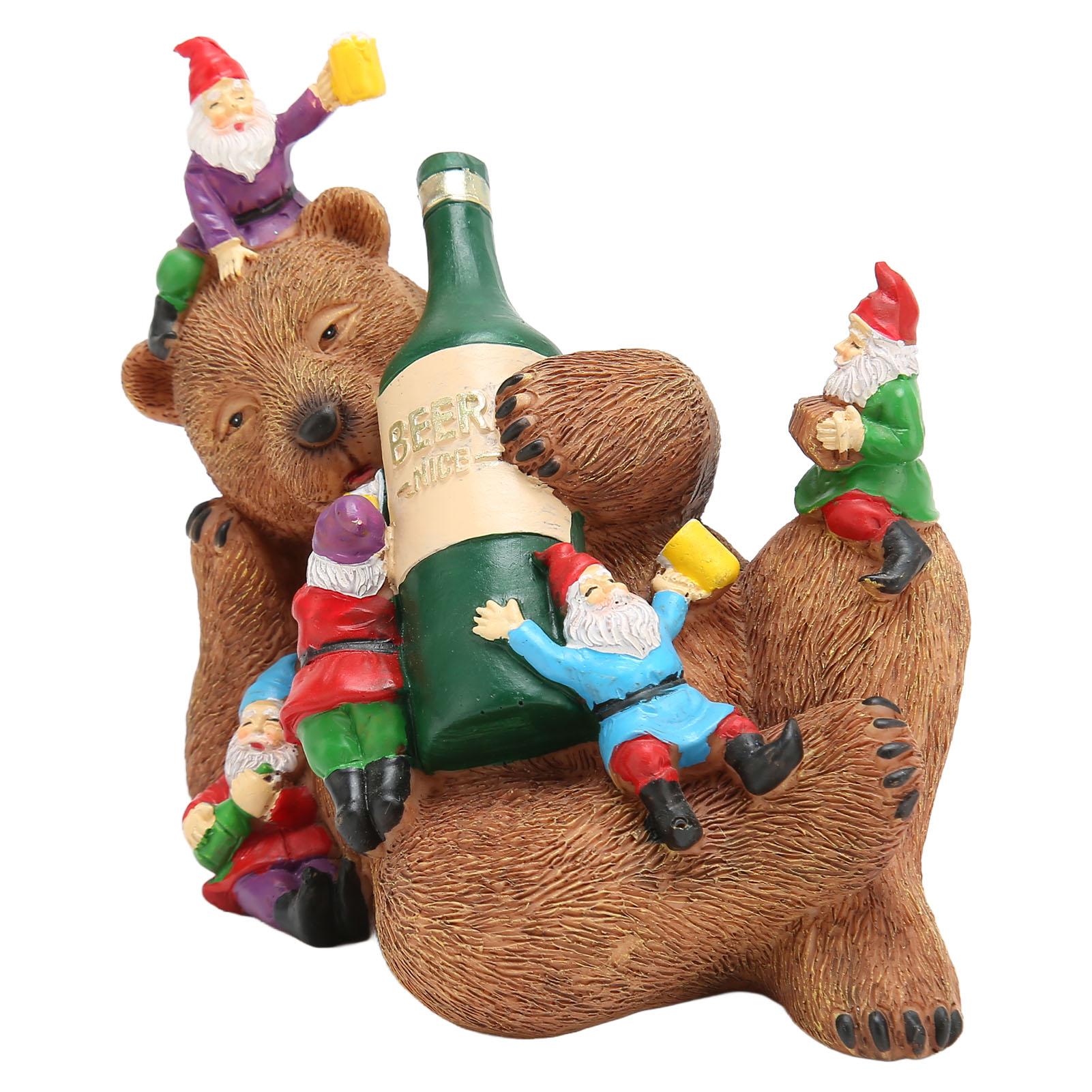 

Садовая статуя Пьяный бурый медведь и 5 гномов Статуя Декор Патио Ландшафт Смола Украшение