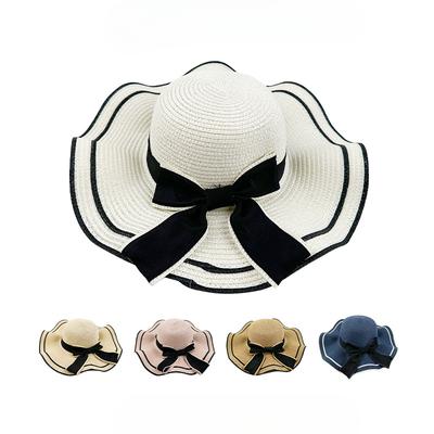 Korean Version of Xiaoxiang Feng Wave Straw Hat Outdoor Big Hat Blade Bow Sun Hat Women's Sunscreen Beach Hat