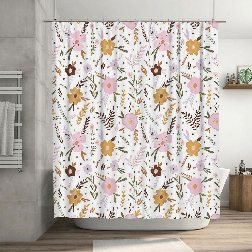 Vintage Floral Print Shower Curtain Soft Fabric Waterproof Bath Decor for Bathroom Decoration White Pink Yellow Gold Brown Black