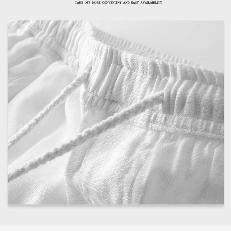 Harajuku Pure Linens Men's Pants Summer Joggers Pants Solid Color Drawstring Elastic Waist Pencil Long Pants Breathable Men Trousers