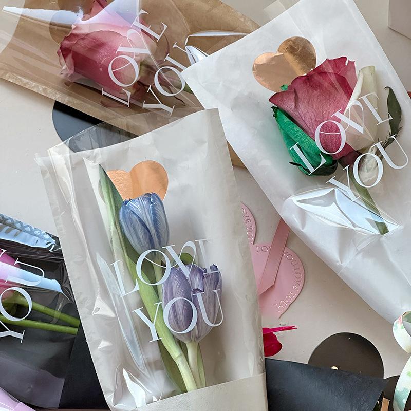 10Pcs Single Rose Sleeves Flower Wrapping Bag Bouquet Packaging Bags Clear Cellophane Floral Wrappers For Valentine'S Day