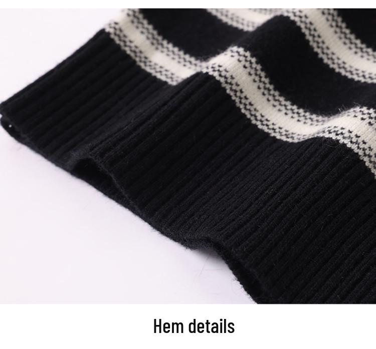 Autumn 2025 Wool Knitwear: Elegant Striped Lapel for Middle-Aged Women
