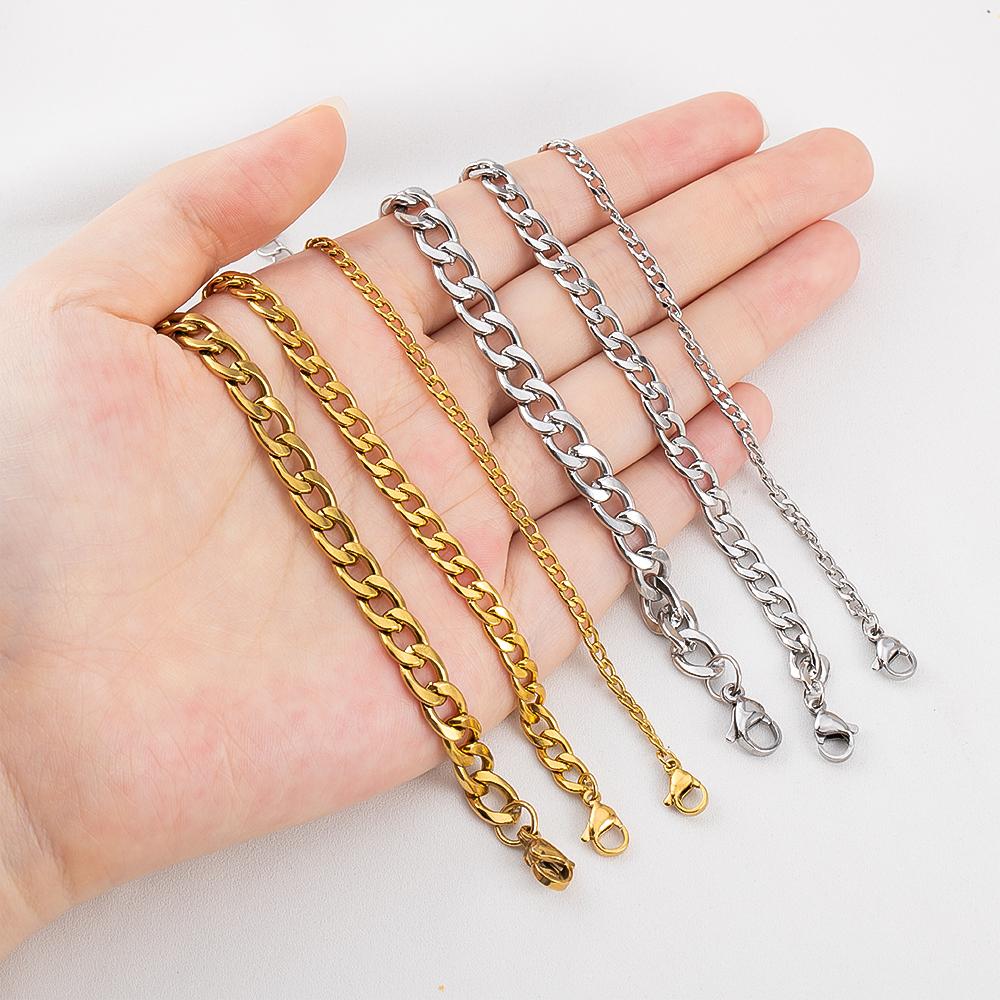 5pc 2pc Stainless Steel Width 3mm 5mm 7mm Bracelet Cuban Chain Adjustable Extension Chain Lobster Clasp DIY Men Jewelry Making