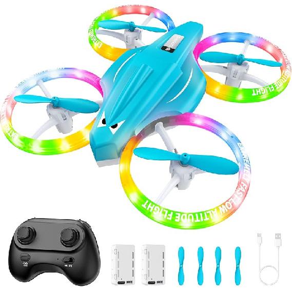 Drones for Kids With Cool Light, Kids Drone with 3D Flip, Altitude-Hold, Self-Rotation, Headless Mode, 3 Speed Modes, One-Click Take-off/Landing,