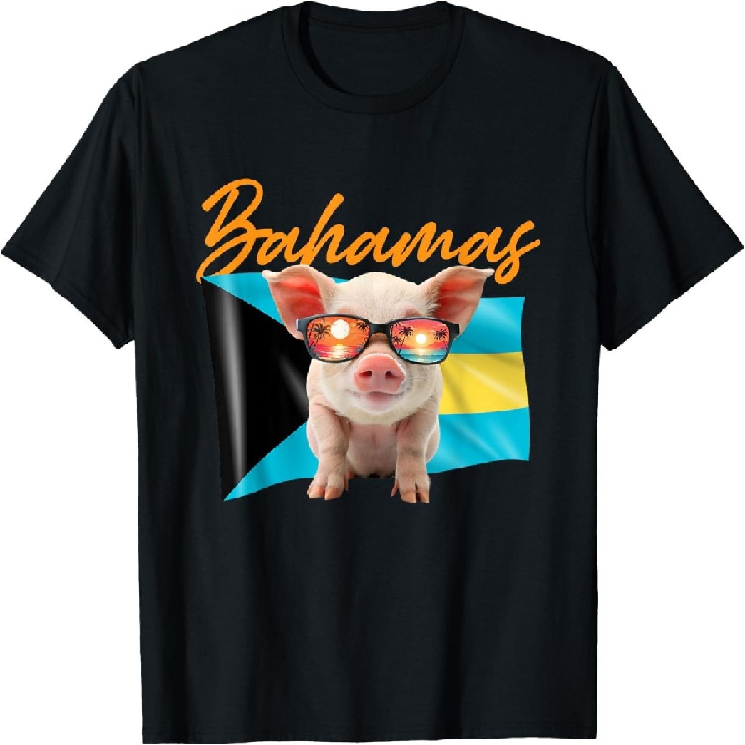 Funny Bahamas Swimming Pig Summer Vacation Beach Souvenir T-Shirt S