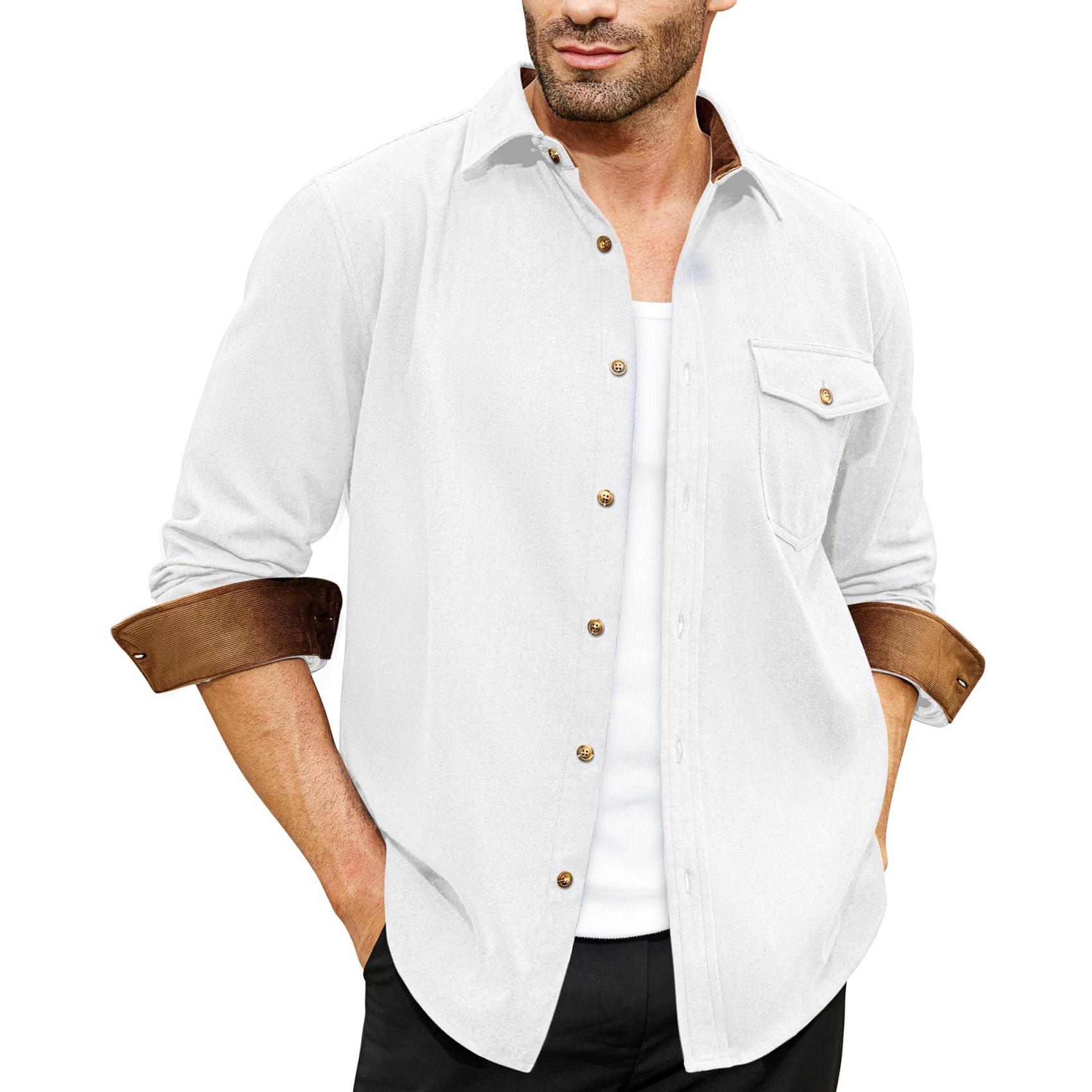 

Men s Solid-color Casual And Fashionable Long-sleeved Lapel Workwear Button-down Shirt XL білий