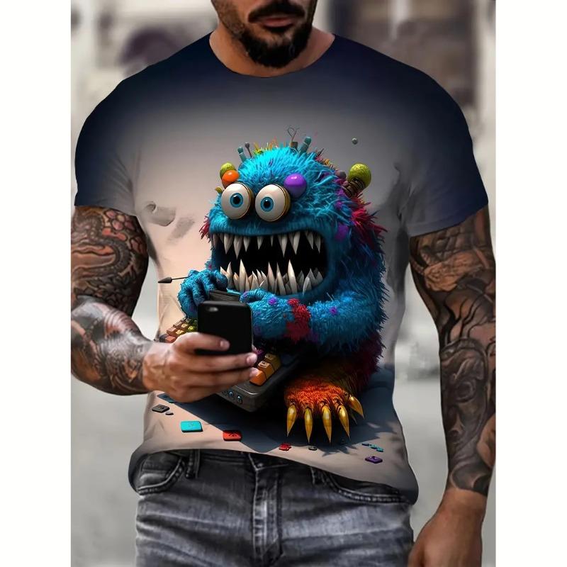 Men‘s T Shirt Casual Short Sleeve Tee Summer Cartoon Animal Print 3D T Shirt Street Fashion Sportshirt Male Oversized Clothes