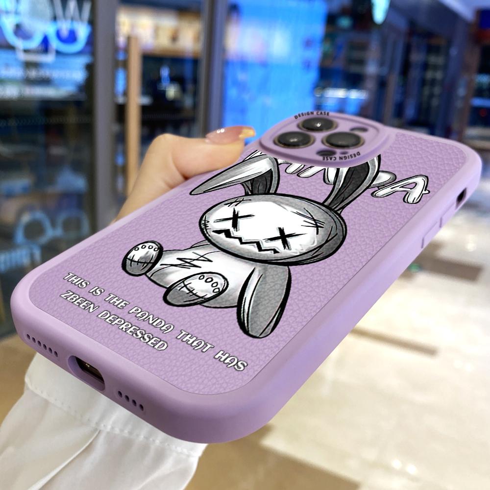 Schlanke Haut Gefühl Cartoon Depressed Kaninchen Weiche Silikon PU Leder Abdeckung Handytasche für iPhone Samsung Huawei Honor Xiaomi Redmi OPPO Realme Vivo