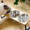 Non Slip Wood Cat Bowl Stand Anti-Vomiting Anti-Leak Elevated Pet Bowls with 3 Bowls Raised Cat Food Feeder Dry/Wet Food