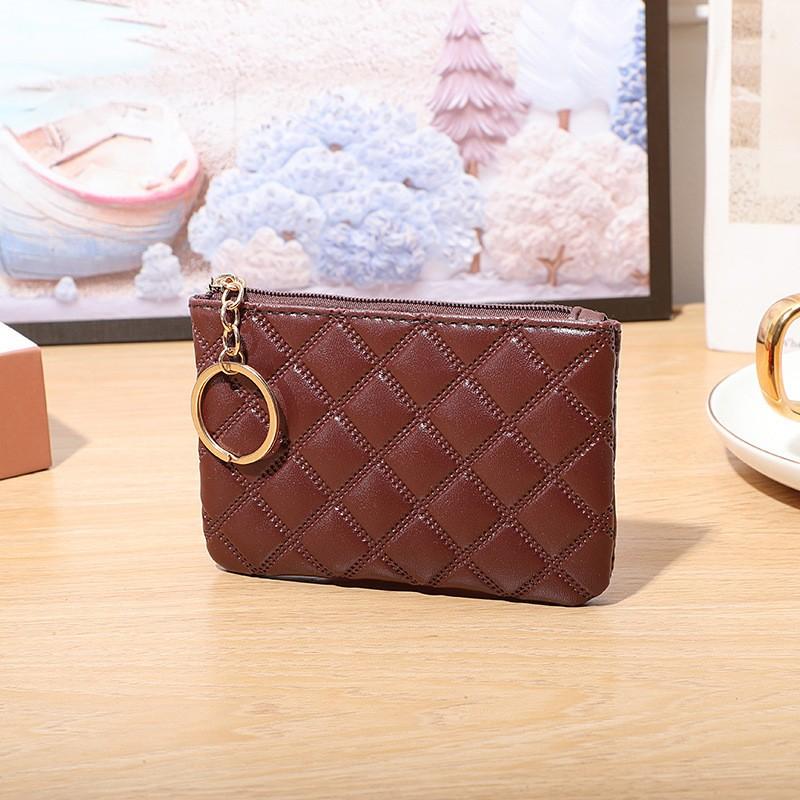 Black PU Mini Coin Wallet Classic Diamond-checkered Zipper Key Bag Money Pocket Purse Women Small Card Holder Coin Purse 6 Color