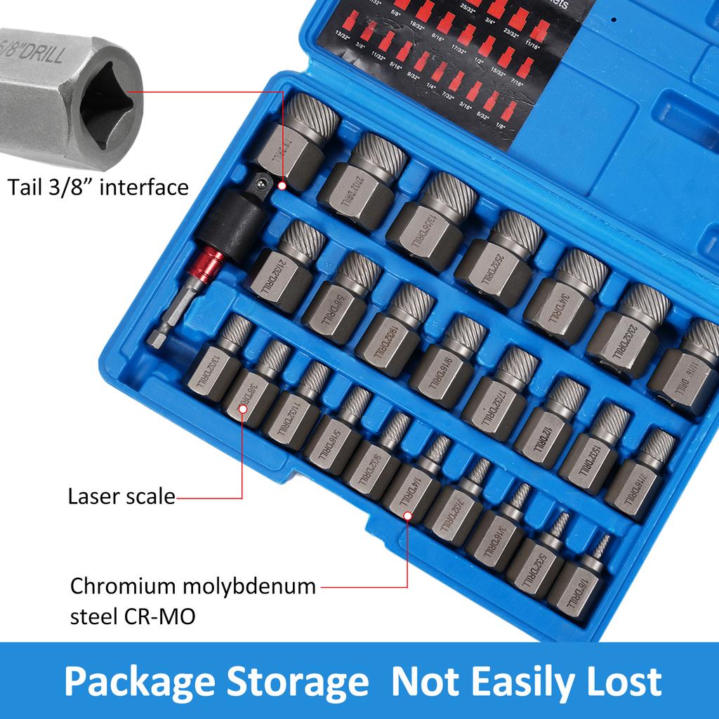27PCS 42CrMo Screw Extractor Set, Easy Out Bolt Extractor Kit with 3 8   Inch Drive Hex Head, Multi Spline Rounded Bolt