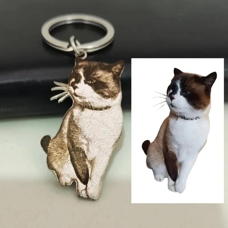 Personalisierte Haustier Katze Hund Porträt Foto Exquisiter Schlüsselanhänger Edelstahl Niedliches Tier Design Anhänger Schmuck Geschenke