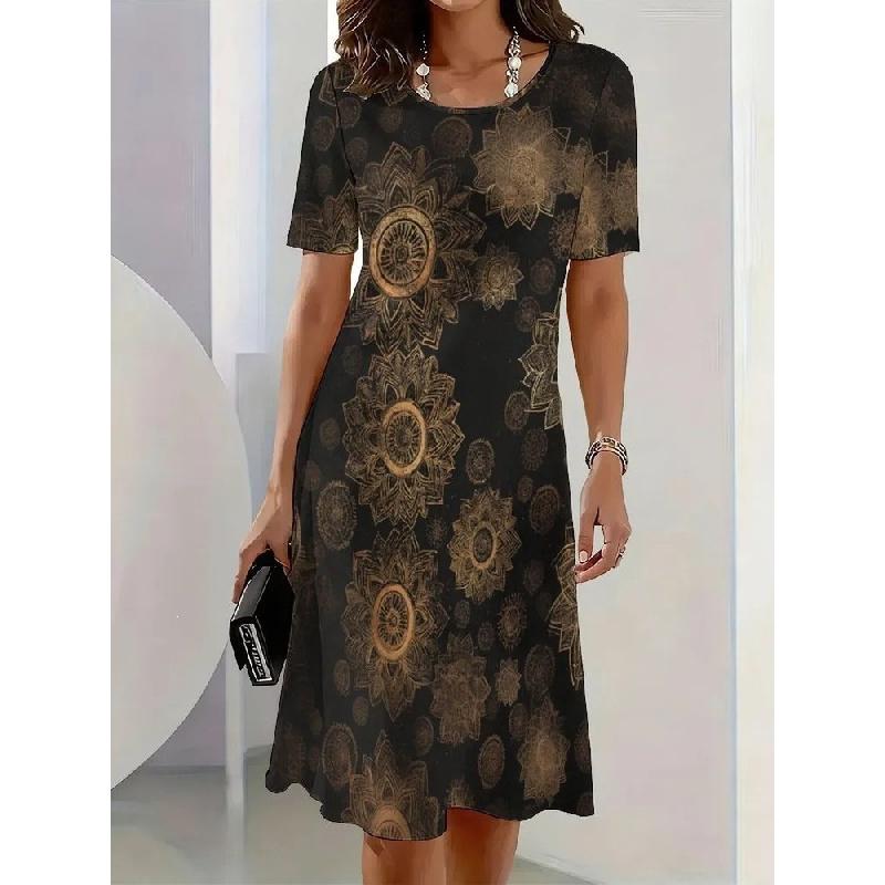 2026 New Women's 3D Digital Print Dress Round Neck Casual Dress