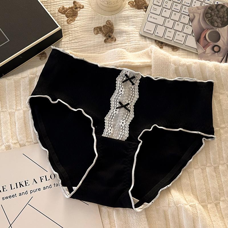 Plus Size Women's Bow-checked Wooden Ear Side Skin Friendly Cotton Crotch Waist Panties