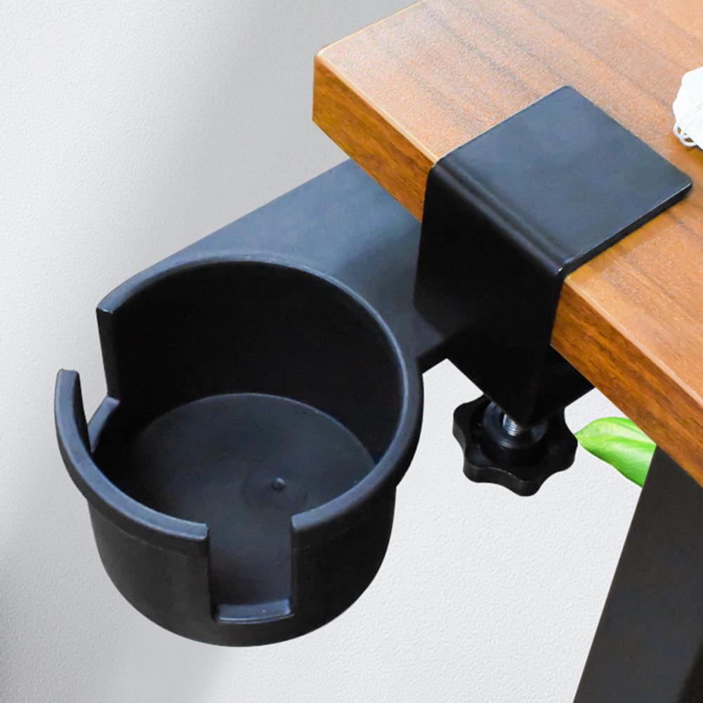 Under-Desk Cup Holder Plastic 180 Degree Rotating Anti-Spill Adjustable Clip Design Mug Holder for Coffee Mugs Water Bottles