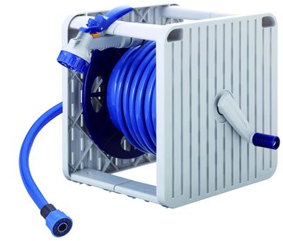 Green Life Schlauchaufroller, 20m, Kälte- und Druckbeständiger Schlauch, Eimer-montierbare Haken-Düse, G-Square PRGS-20GN