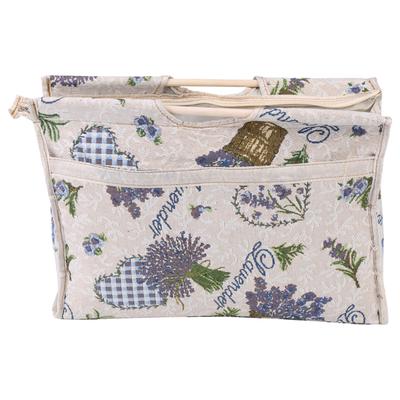Exquisite Wood Handle Fabric Storage Bag for Knitting Needles Sewing Tools (Blue Flower)