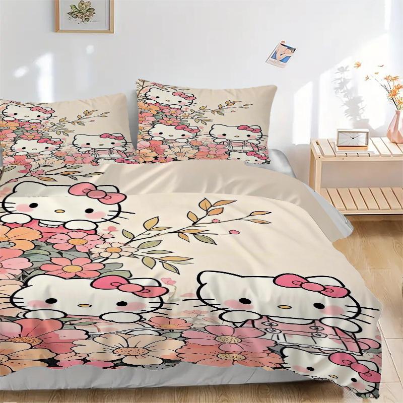 

Набор пододеяльников с принтом Hello Kitty в цветах, 3 шт. (1 * Наволочка+2 * Наволочка, Без наполнителя), Подходит для домашней спальни, гостевой комнаты, общежития 135x200cm