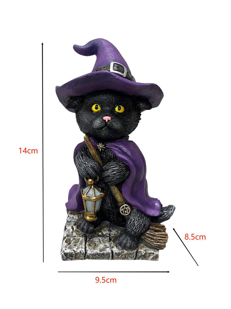 Witchy Cat Familiar With Magic Book Spirit Incarnate The Black Witches Cat Figurine Sits On A Grimoire With Hat