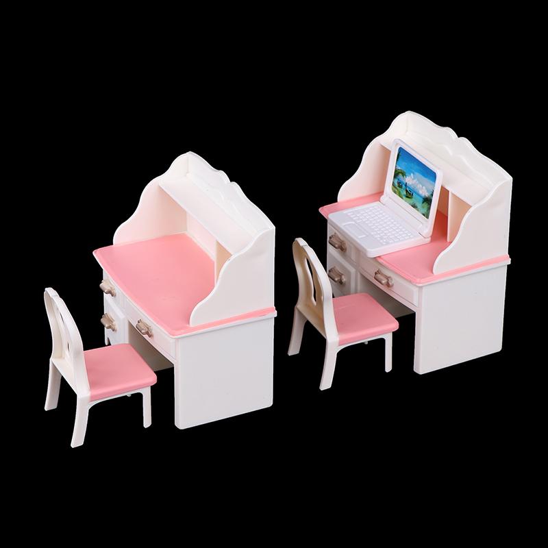 Doll Play Dollhouse Furniture Desk+Lamp+Laptop+Chair Accessories For 1/6 Doll
