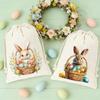 Easter Bunny Drawstring Cotton Bags Reusable Rabbit & Egg Print Gift Bags for Easter Party Egg Hunt Candy Storage Eco-Friendly
