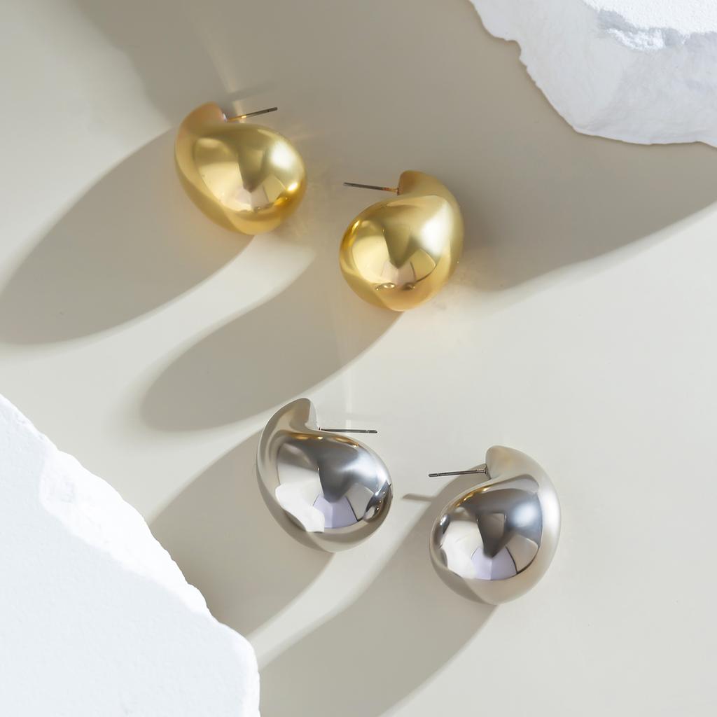 Ingemark Vintage Gold Color Chunky Water Drop Dome Stud Earrings for Women Trendy Punk Glossy Tear Earring Zircon Accessories