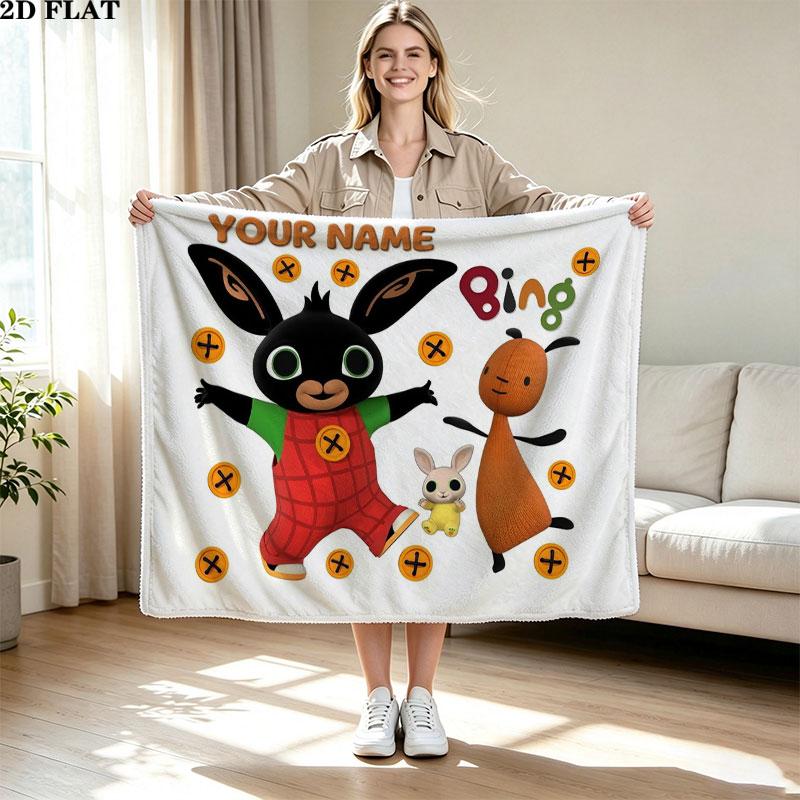 1PC Bing Custom Name Patterned Flannel Blanket Suitable For All Seasons for Home Decor Warmth and Comfort Gifts Holiday Present