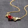 Creative God Hands Red Rhinestone Love Heart Charms Pendant Necklace for Women New Trendy Accessories Party Jewelry Gift