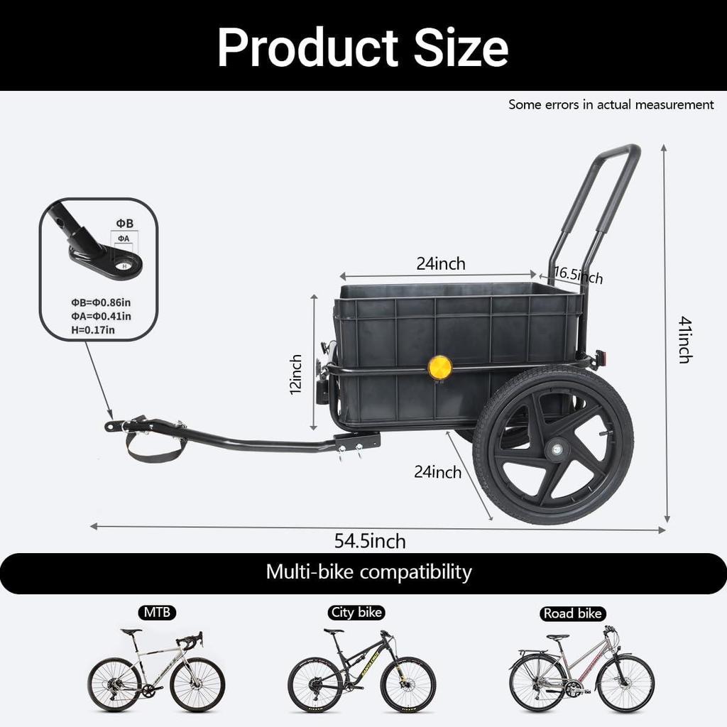 2-in-1 Fahrradanhänger & Schiebewagen, Wasserdicht, Abnehmbare Box, Reflektoren, Universelle Kupplung für Reisen & Einkaufen