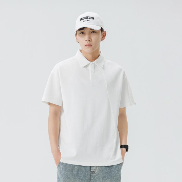 Updated Summer Lapel Polo Top Men Heavy Short-sleeved T-shirt Mens Lapel Thin Short T-thigh