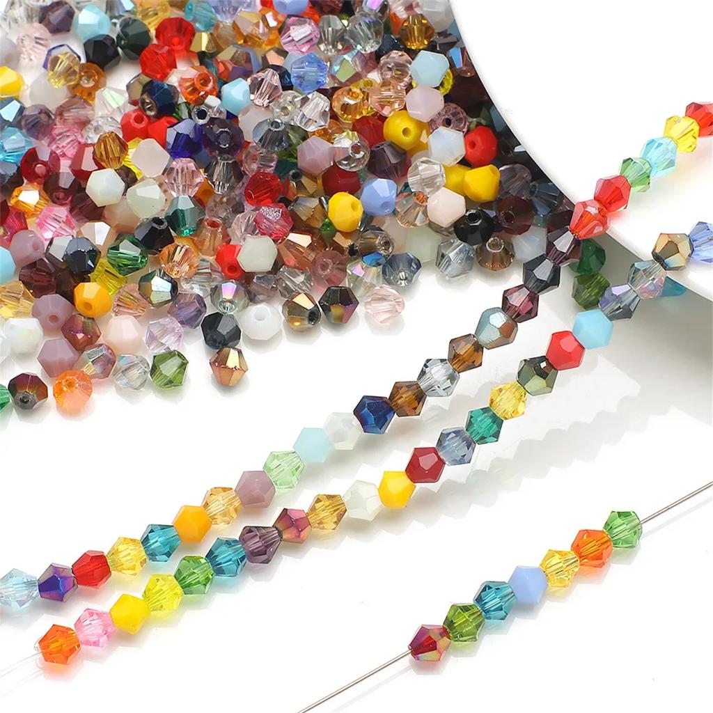 TX20 4mm 200pcs Series Irregular Color Series Faceted Glass Bead Handmade Bicone Beads Making Shiny DIY Bracelet Charm Necklace