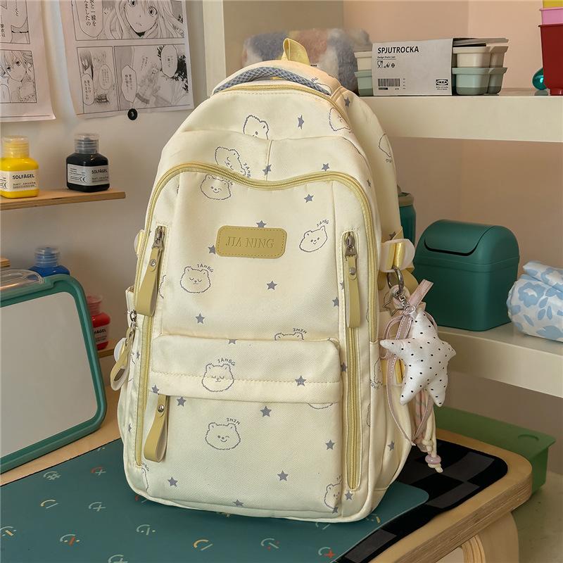 Cute Bear Print Backpack for Girls Teenagers Large Capacity School Bag Lightweight Student Rucksack