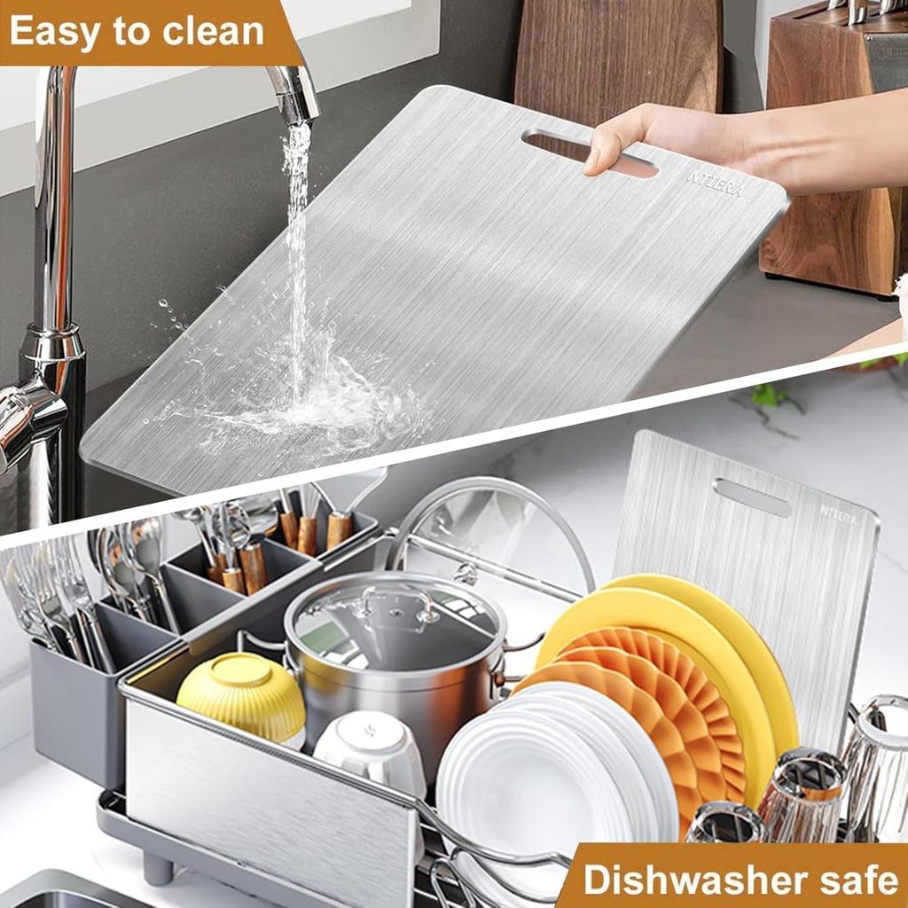 100% Pure Titanium Cutting Board - Cutting Boards for Kitchen - Dishwasher Safe Double-Sided Titanium Board Kitchen for Home Outdoor Camping Gifts