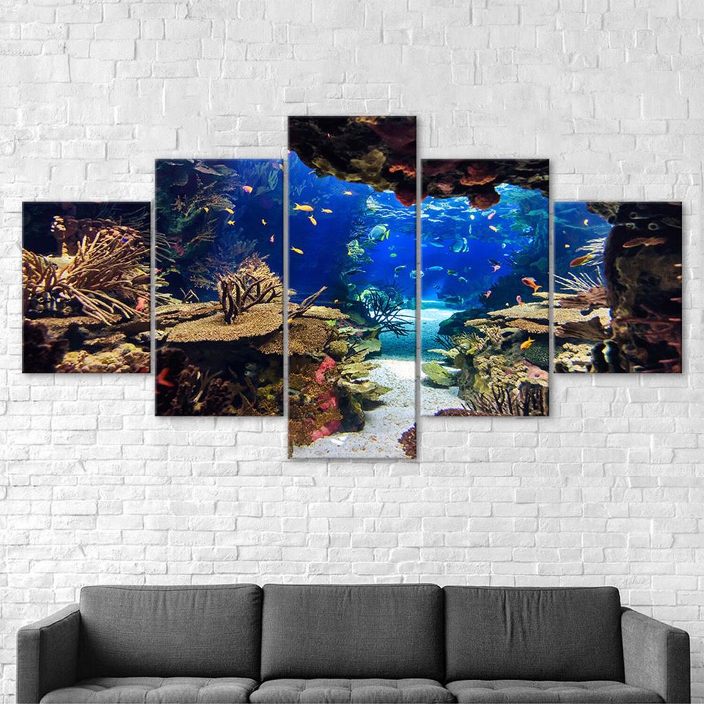 Underwater Sea Fish Coral Reefs 5 Piece Five Panel Wall Canvas Print Modern Art Poster Picture Home Decor Gift For Him For Her