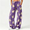 Women's Casual Loose Fit Star Print Curved Wide Leg Pants for Everyday Wear