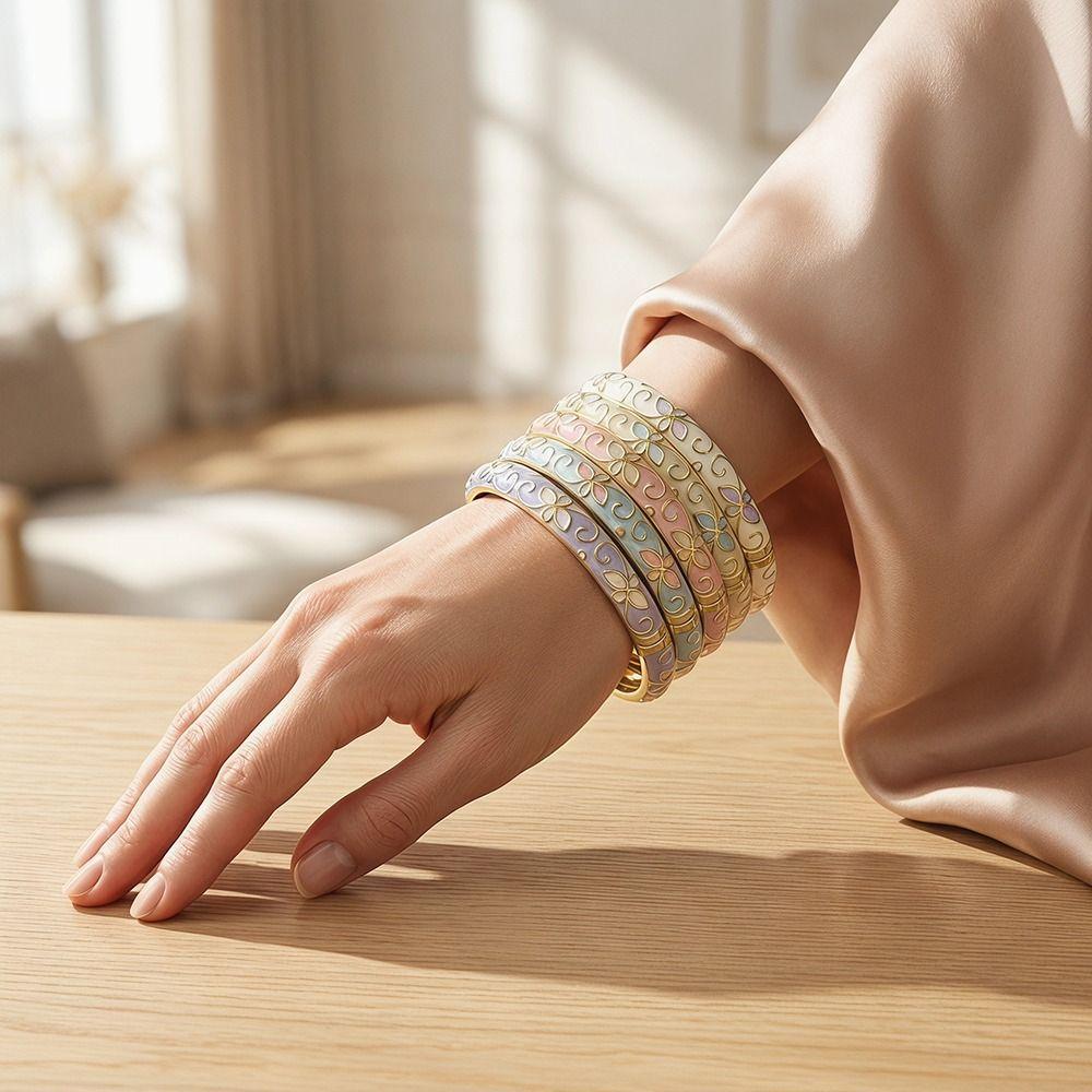 Traditional Floral Filigree Flower Bangle Enamel Women's Hand Bracelet Jewelry Gifts