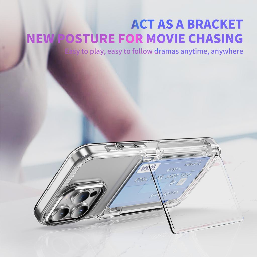 For iPhone 14 Pro Case TPU+Acrylic Anti-drop Phone Cover with Card Holder