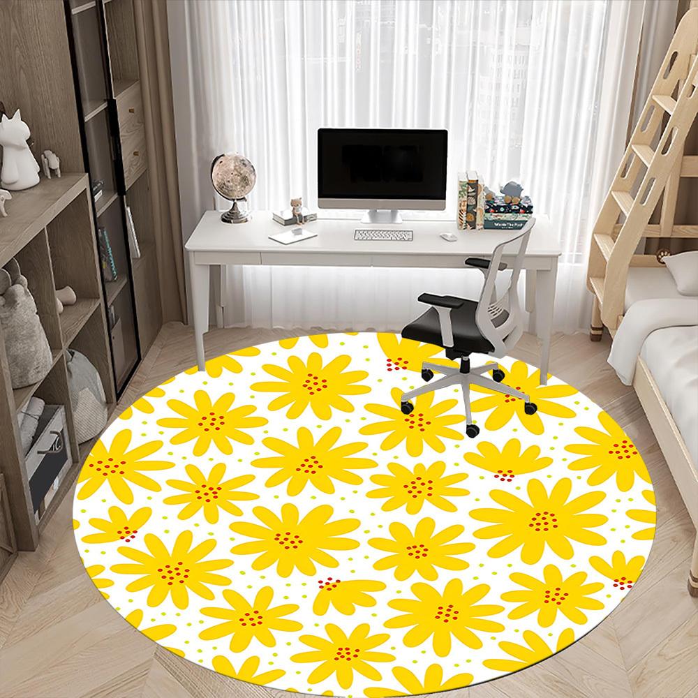 1pc Flower Pattern Office Round Area Rug,  Mat Suitable For Office, Under Office Chairs Bedroom Living Room Home Decor, Room Deco