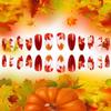 Fall Maple Leaf False Nail Thanksgiving Press On Nails Almond Shaped Medium Autumn Acrylic Artificial Fingernails Full Cover Glossy Thanksgiving