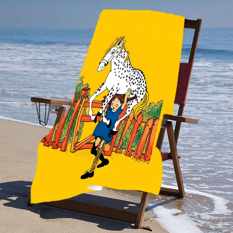 Serviette de plage à motifs Pippi Longstocking - douce, absorbante, séchage rapide, lavable en machine - parfaite pour la natation, le camping, la plage