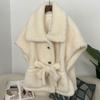OFTBUY Winter Women Vest Jacket Real Lamb Cashmere Wool Fur with Belt Coat Turn-down Jacket Warm Plush Thick Pocket Elegant Casual