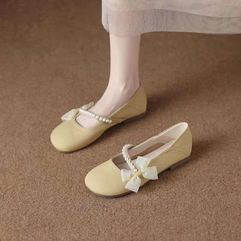 French Mary Jane Pearl Shoes Women's 2025 Summer New Soft-soled Beanie Shoes Evening Evening Breeze Flat Bottom with Skirt Single Shoes