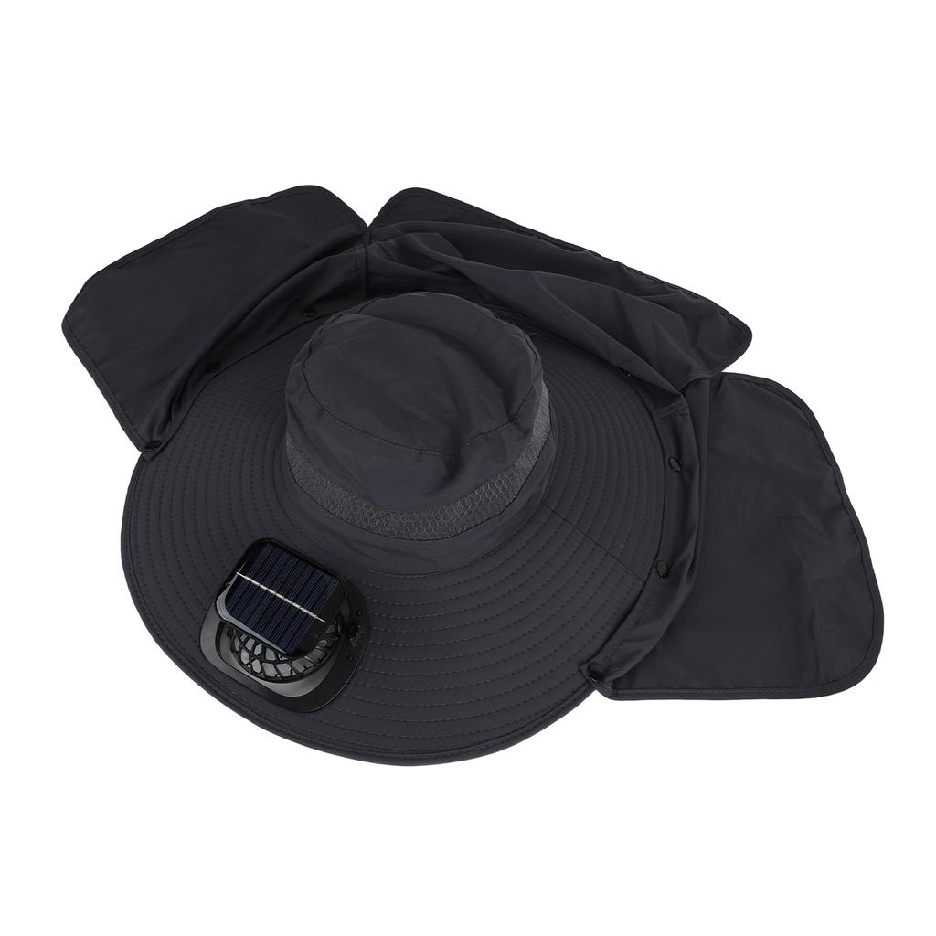 Sun Hat with Solar Fan 3 Wind Speeds Outdoor UPF50 Sun Hat Wide Brim Fishing Hat with Neck Flap USB Charging