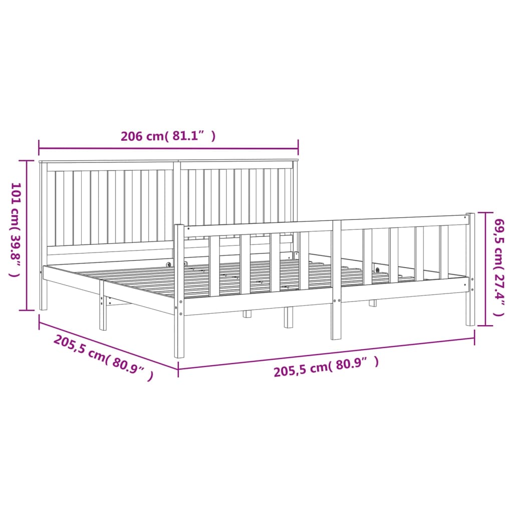 Solid Wood Bed with Headboard Black 200x200 cm Pine