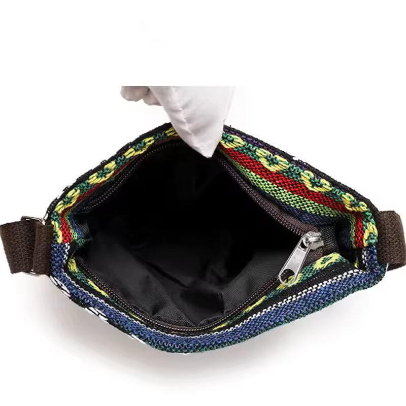 Retro Ethnic Style Shoulder Bag Canvas Embroidered Phone Crossbody Messenger Bag Travel Outdoor Casual Simple All-Mastch Women Small Bag