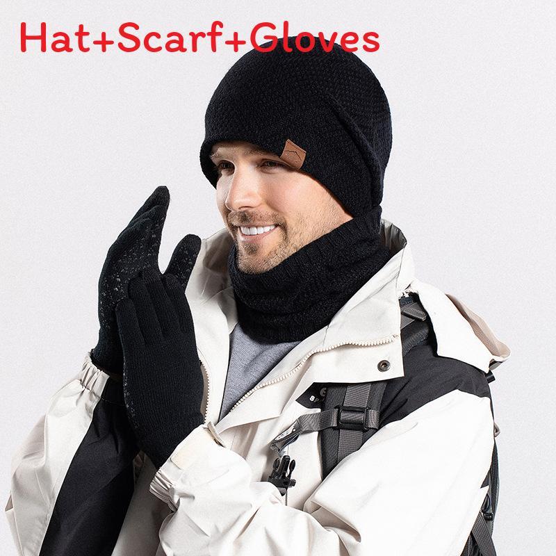 

Knitted Winter Hat Gloves Scarf Set For Men With Warmth And Features чорний