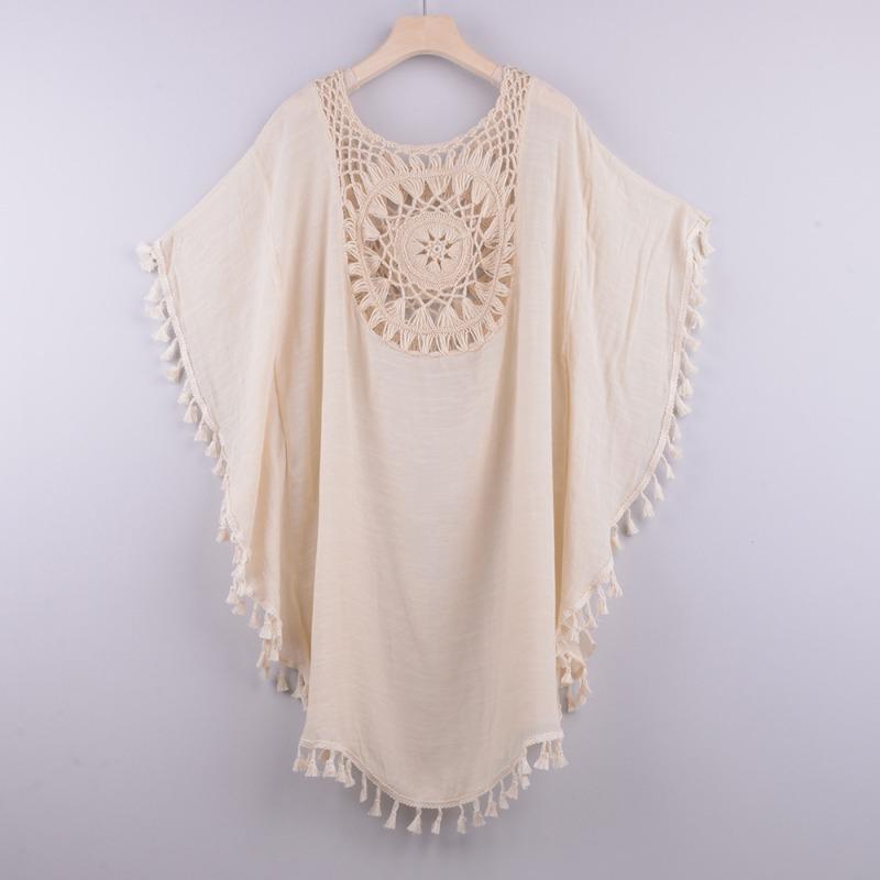 New Fashion Lace Beach Dress Sexy Women Irregular Cover Up Hollow Loose Seaside Dress Large Size Tassel Bikini Style Casual Summer Solid Clothing