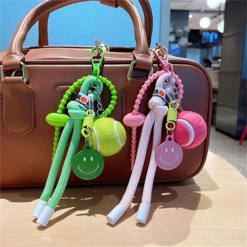 Smile Tennis Keychain For Backpack Decoration And Female Gift With Practical Nylon Rope Bags Pendant Bag Accesories