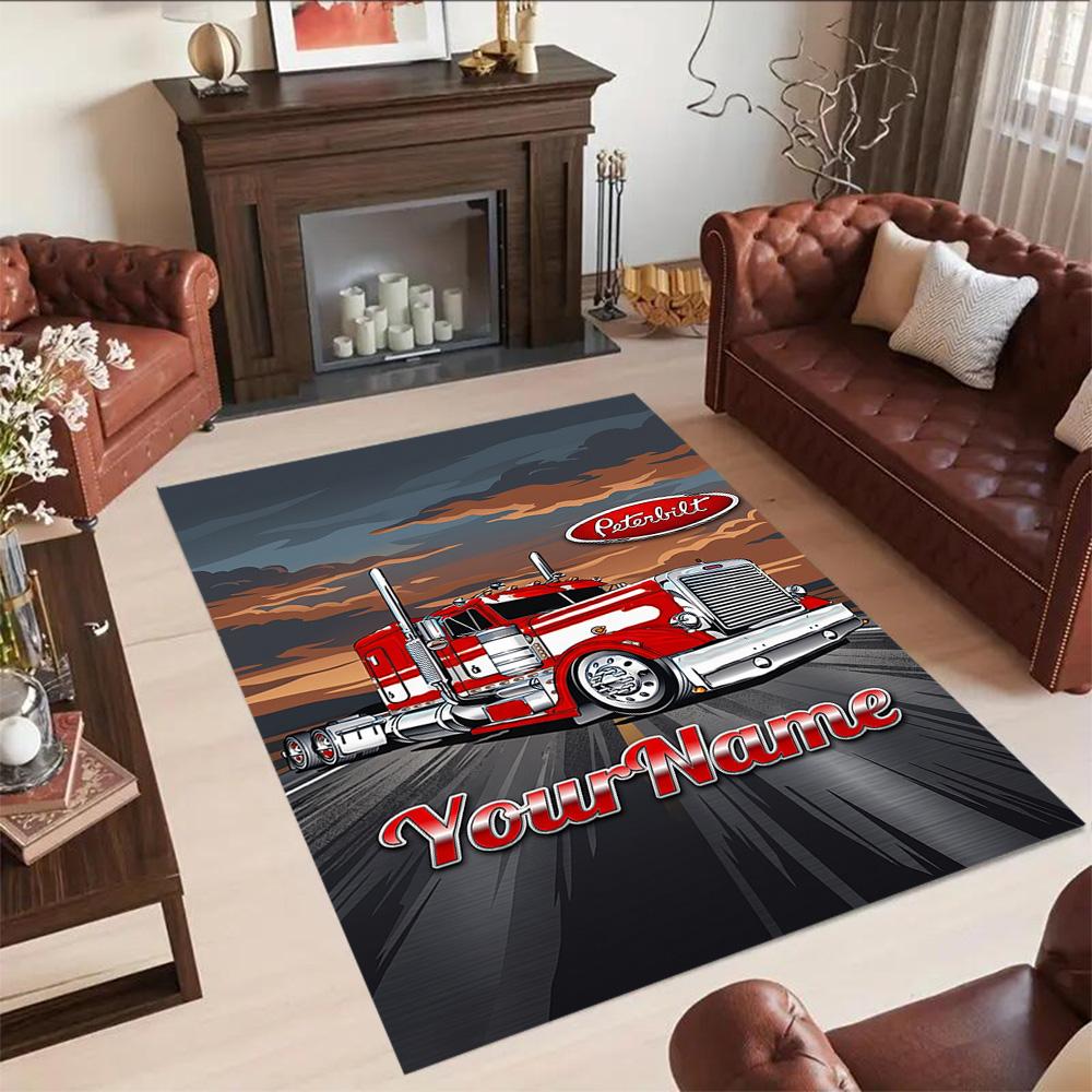 Peterbilt Heavy Trucks Customizable Name Floor Rug Office Rug Perfect for Entryway Study Room Game Room Playrooms Antislip Carpet Anime Office Decor