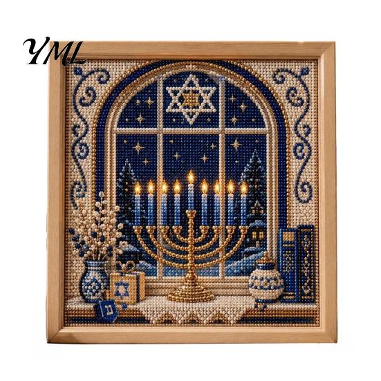 Traditional Ritual Art DIY Hanukkah Pearl Kit, 3D Mosaic Bead Craft Set, Creative Diy Kit for Adults Activity Making Holiday Home Decor Desktop